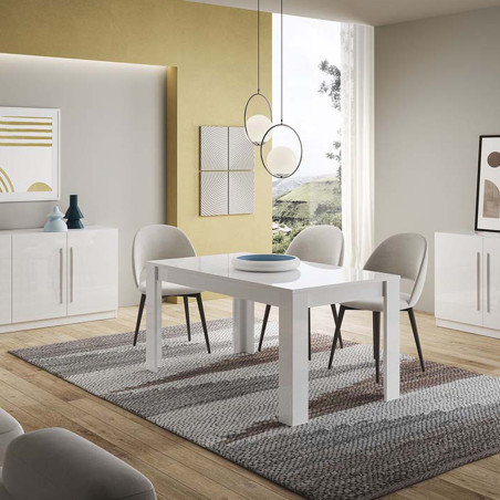 Table repas rectangulaire 190cm laquée blanc et marbre - ALANA