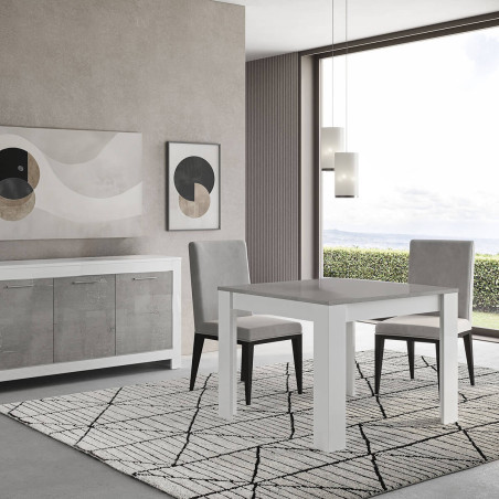 Table carrée 100cm blanche brillante et gris marbré - DENEA