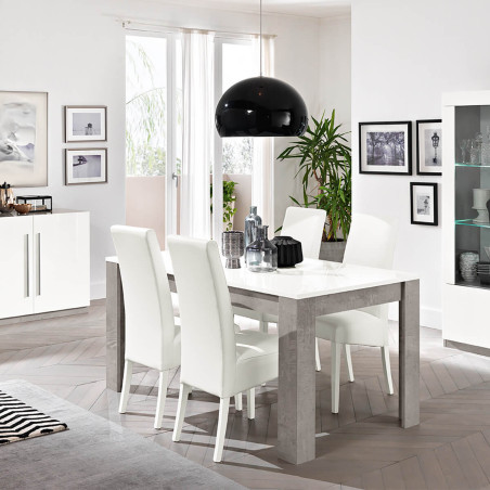 Table repas rectangulaire 160cm laquée blanc et marbre - ALANA
