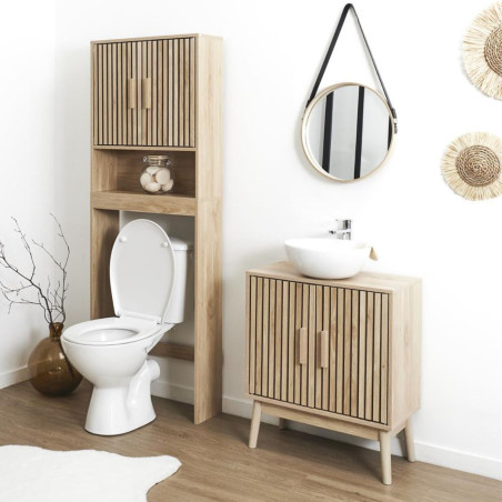 Meuble sous vasque 2 portes effet bois avec tasseaux - PAJEN