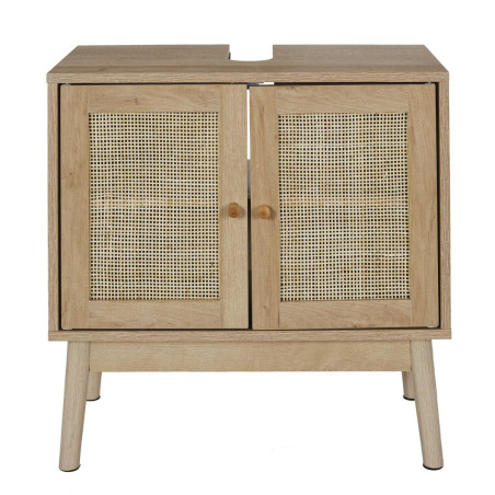 Meuble sous vasque 2 portes effet bois et façades rotin - MAYRO