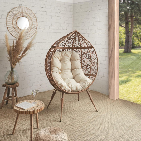 Fauteuil Cocon Effet Rotin Assise Capitonnée - MERIO