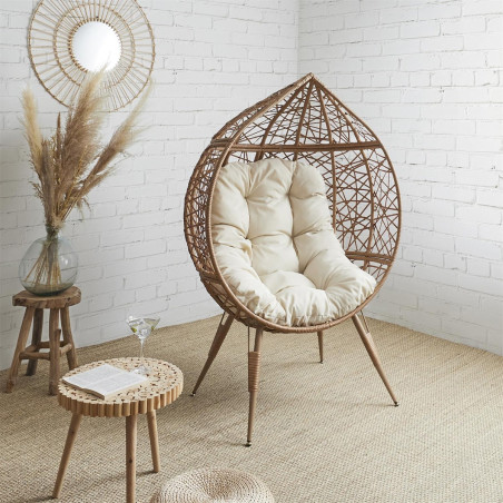 Fauteuil Cocon Effet Rotin Assise Capitonnée - MERIO