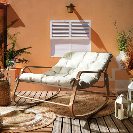 Fauteuil à Bascule Effet Bois avec Coussin Capitonné - VIDEN