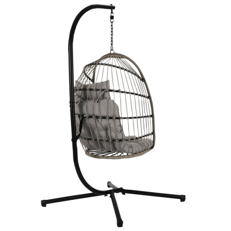 Fauteuil Suspendu Gris en Métal et Plastique Imitation Rotin - ALVEOLE