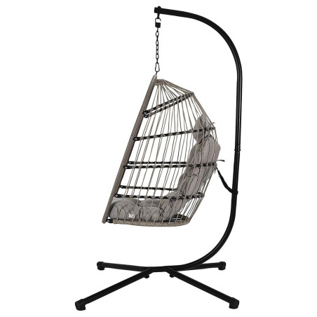 Fauteuil Suspendu Gris en Métal et Plastique Imitation Rotin - ALVEOLE