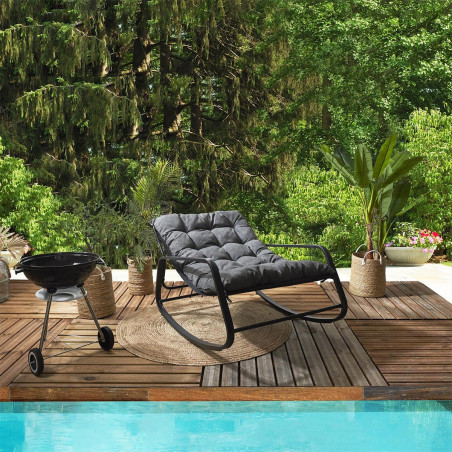 Fauteuil à Bascule Anthracite avec Coussin Capitonné - VIDEN