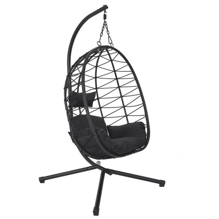 Fauteuil suspendu rotin synthétique, pied métal noir - MARANA