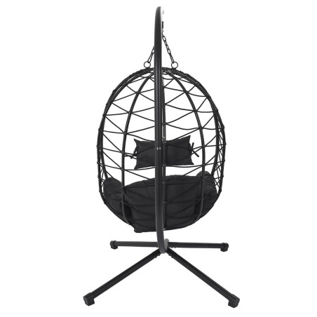 Fauteuil suspendu rotin synthétique, pied métal noir - MARANA