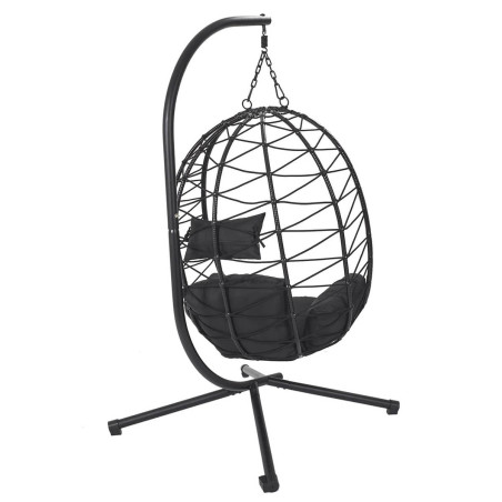 Fauteuil suspendu rotin synthétique, pied métal noir - MARANA