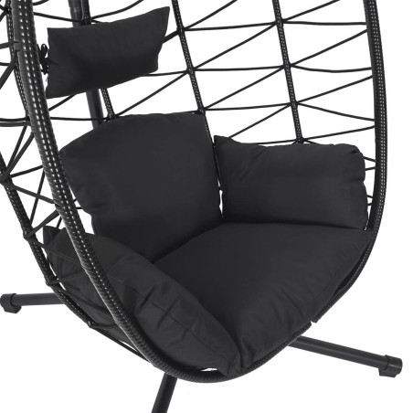 Fauteuil suspendu rotin synthétique, pied métal noir - MARANA