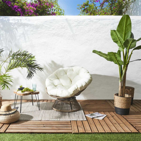 Fauteuil lounge pivotant blanc capitonné - RIVIOR