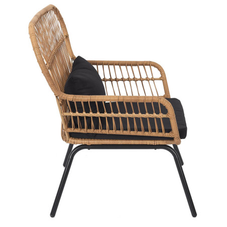 Fauteuil noir avec dossier et accoudoirs tressés - JAKIO