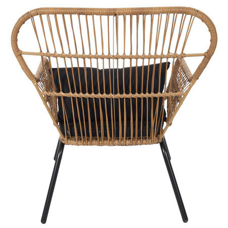 Fauteuil noir avec dossier et accoudoirs tressés - JAKIO