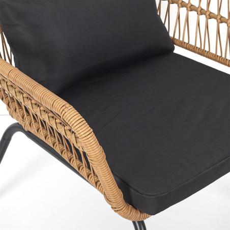 Fauteuil noir avec dossier et accoudoirs tressés - JAKIO