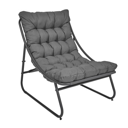 Fauteuil de jardin en métal et textilène gris avec coussin - DOLIRA