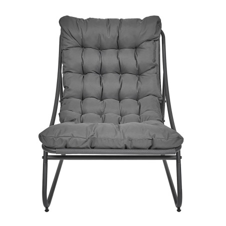 Fauteuil de jardin en métal et textilène gris avec coussin - DOLIRA