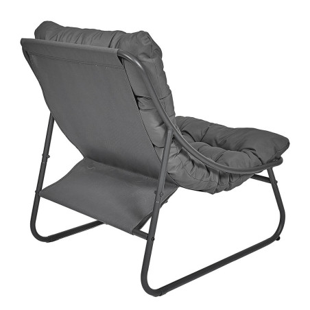 Fauteuil de jardin en métal et textilène gris avec coussin - DOLIRA