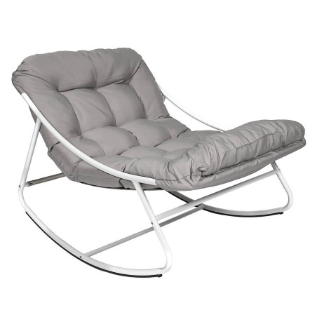 Fauteuil à Bascule Métal Blanc et Textilène Taupe - SABIRA