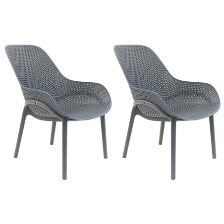 Lot de 2 fauteuils coque plastique grise - MONIA