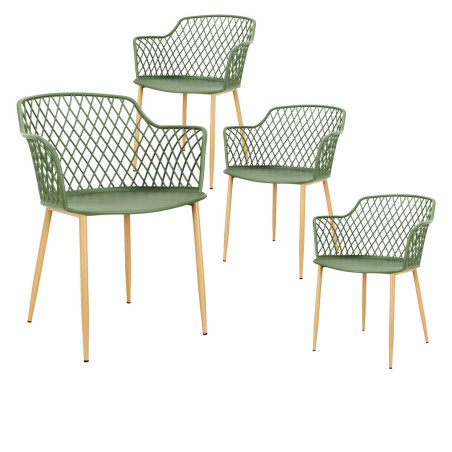 Lot de 4 fauteuils verts pieds effet bois verni - TARENI