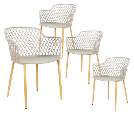 Lot de 4 fauteuils taupe pieds effet bois verni - TARENI