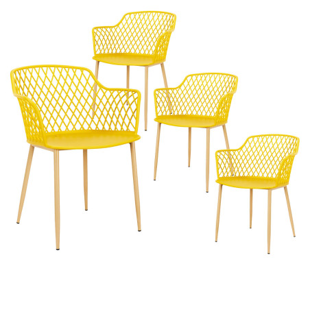 Lot de 4 fauteuils jaunes pieds effet bois verni - TARENI