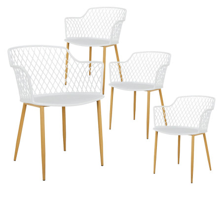 Lot de 4 fauteuils blancs pieds effet bois verni - TARENI