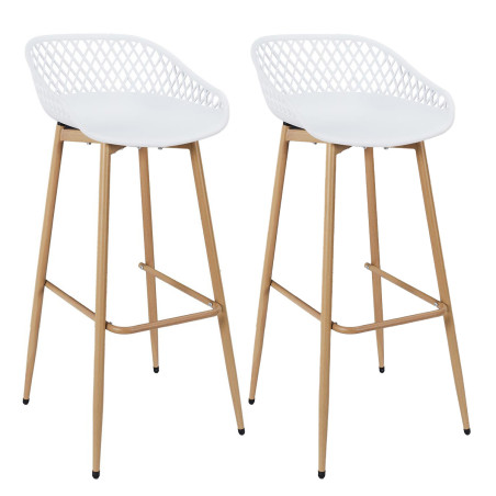 Lot de 2 tabourets blancs pieds effet bois verni - TARENI