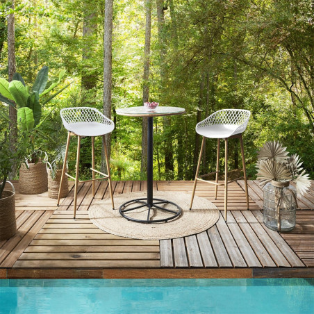 Lot de 2 tabourets blancs pieds effet bois verni - TARENI