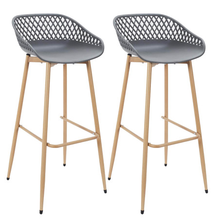 Lot de 2 tabourets gris pieds effet bois verni - TARENI