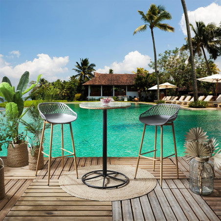 Lot de 2 tabourets gris pieds effet bois verni - TARENI