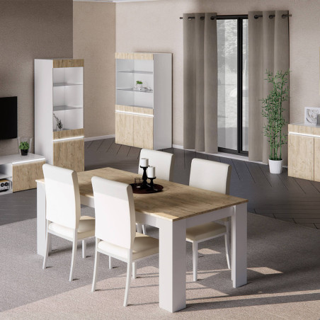 Table repas 160cm laquée blanc brillant aspect bois - CHRISA