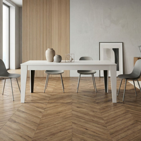 Table de repas 160cm laqué blanc pieds biseautés design - TARAC