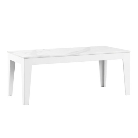 Table repas 160 cm laqué blanche plateau marbré pieds biseautés - TARAC