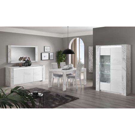 Table repas rectangulaire 190cm laquée blanc effet marbre - BELANA