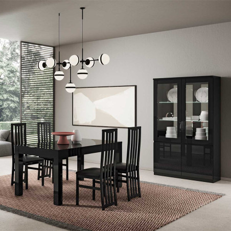 Table repas rectangulaire 160cm laquée noir brillant - DEYTA