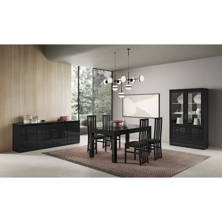 Table repas rectangulaire 160cm laquée noir brillant - DEYTA