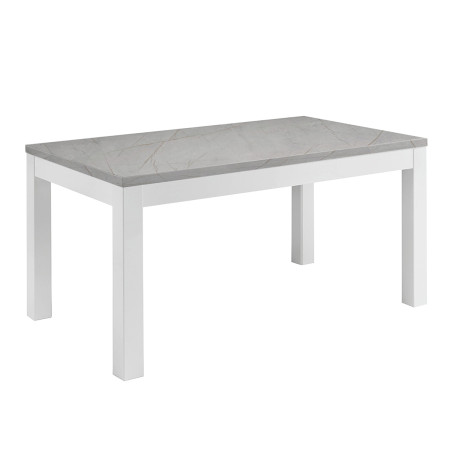 Table repas rectangulaire 160cm laquée blanc et gris marbré - DEYTA