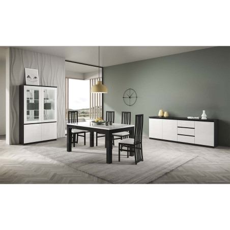 Table repas rectangulaire 160cm laquée noir et blanc brillant - DEYTA