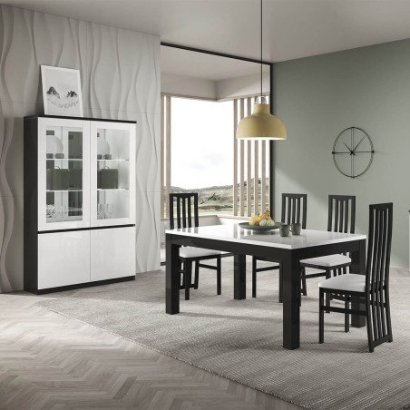 Table repas rectangulaire 190cm laquée noir et blanc brillant - DEYTA