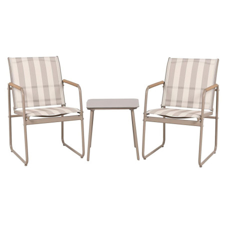 Ensemble jardin 2 fauteuils avec table motifs rayures moka et crème - KASBAH
