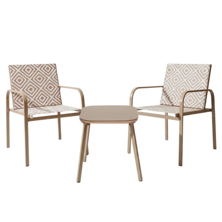 Ensemble jardin 2 fauteuils avec table basse motifs graphiques moka - INKA