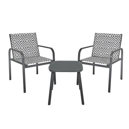 Ensemble jardin 2 fauteuils avec table basse graphiques gris - INKA