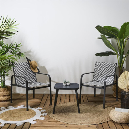 Ensemble jardin 2 fauteuils avec table basse graphiques gris - INKA