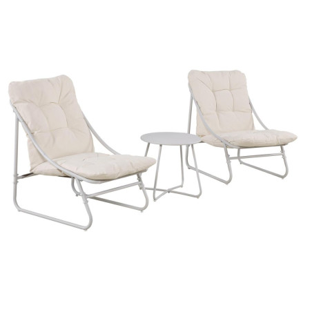 Ensemble jardin 2 fauteuils assise coussin capitonné + table beige - CALYPSO