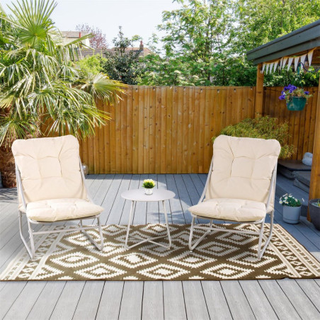 Ensemble jardin 2 fauteuils assise coussin capitonné + table beige - CALYPSO