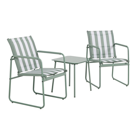 Ensemble jardin 2 fauteuils avec table basse rayures vert et crème - KASBAH
