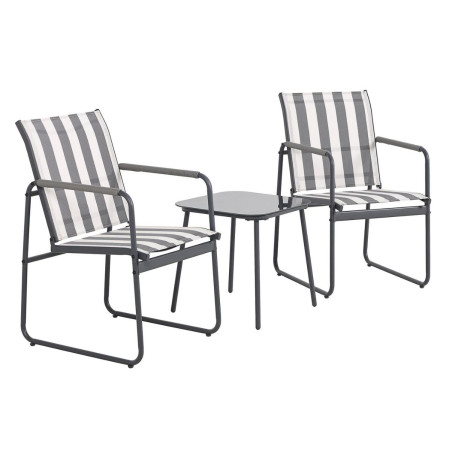 Ensemble jardin 2 fauteuils avec table basse motifs rayures gris - KASBAH