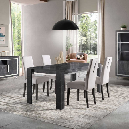 Table repas 190cm Effet Marbre Anthracite Argent - ALUNA